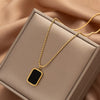 JewelryRose gold titanium steel necklace,Rectangular black pendant titanium steel clavicle necklace,
