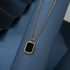 JewelryRose gold titanium steel necklace,Rectangular black pendant titanium steel clavicle necklace,