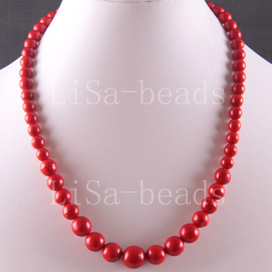 Fashion Jewelry Round Beads Red howlite Necklace 18 1Pcs E749