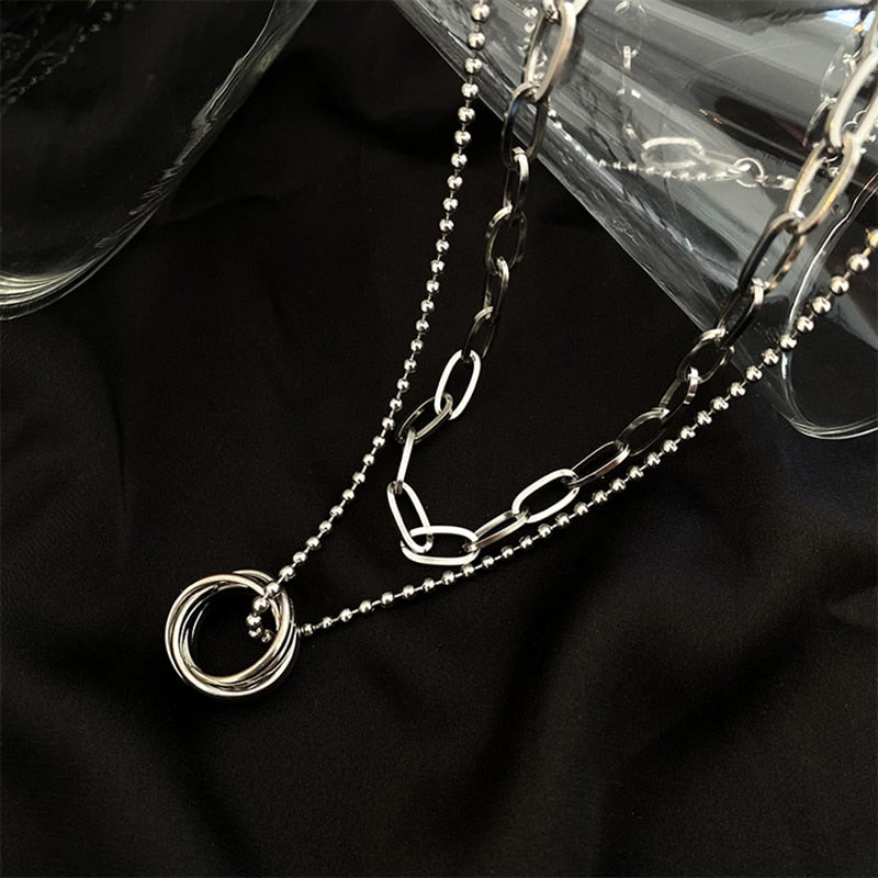 Jewelry Round Small Pendant Chain Around the Neck Gothic Style Multilayer Necklaces For Women Vintage Sweater Chokers