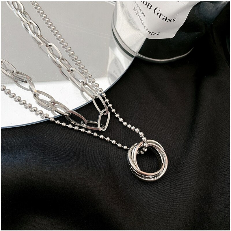 Jewelry Round Small Pendant Chain Around the Neck Gothic Style Multilayer Necklaces For Women Vintage Sweater Chokers