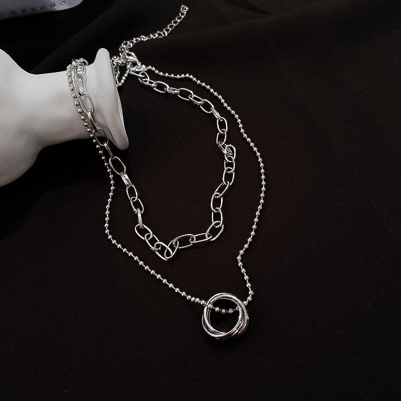 Jewelry Round Small Pendant Chain Around the Neck Gothic Style Multilayer Necklaces For Women Vintage Sweater Chokers