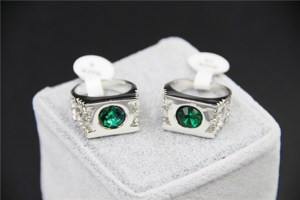 Fashion Jewelry Silver Charm Green Lantern Ring For Men And Women