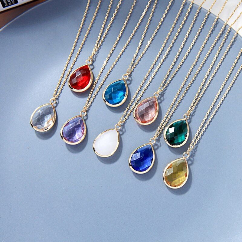 Jewelry Simple Gold Color Clear Resin Stone Water Drops Pendant Necklace Shore choker For Women 2021 New