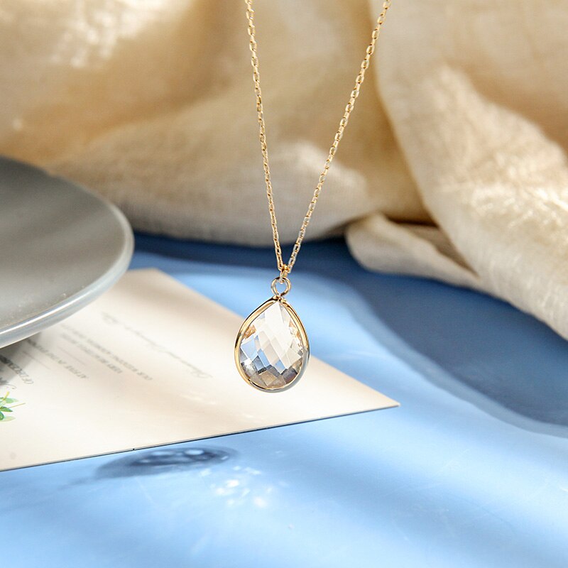 Jewelry Simple Gold Color Clear Resin Stone Water Drops Pendant Necklace Shore choker For Women 2021 New