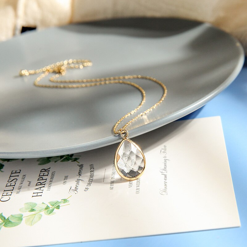Jewelry Simple Gold Color Clear Resin Stone Water Drops Pendant Necklace Shore choker For Women 2021 New