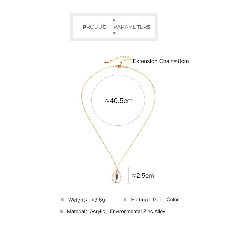 Jewelry Simple Gold Color Clear Resin Stone Water Drops Pendant Necklace Shore choker For Women 2021 New