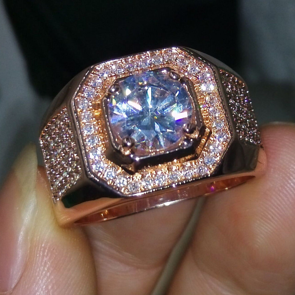 Fashion Jewelry Solitaire man ring 3Ct Cz 5A Zircon stone Rose Gold 925 Sterling silver Engagement Wedding Band Ring for man