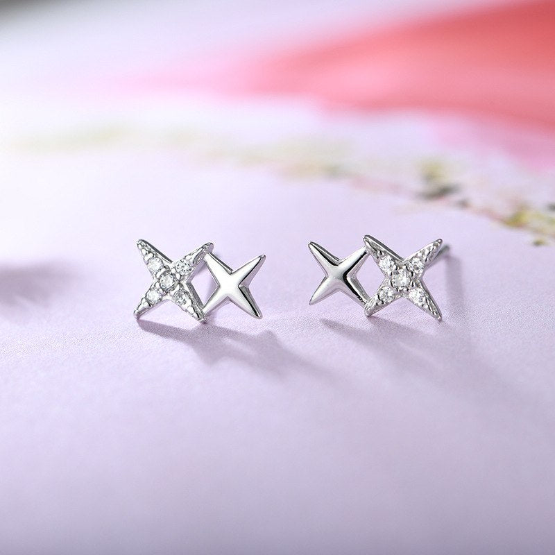 Fashion Jewelry Studded Star Lady Earrings 925 Sterling Silver Ear Pin Earrings for Woman Valentine's Christmas Gift