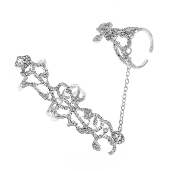 Fashion Jewelry Vintage Gold Silver Chain Link Two Finger Rings For Women Double Ring Alloy Foliage Wedding Love Anillos