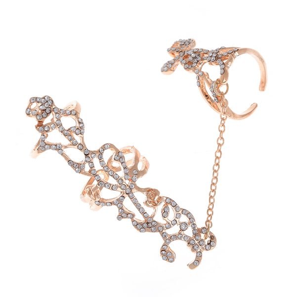 Fashion Jewelry Vintage Gold Silver Chain Link Two Finger Rings For Women Double Ring Alloy Foliage Wedding Love Anillos