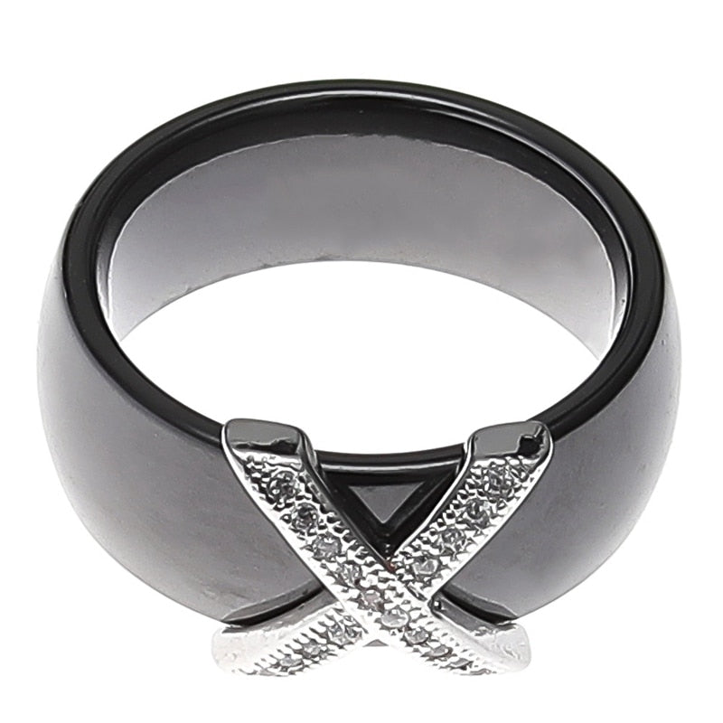 Fashion Jewelry Women Ring With AAA Crystal 6 mm X Cross Ceramic Rings For Women Men Plus Big Size 6-9 Wedding Ring Gift