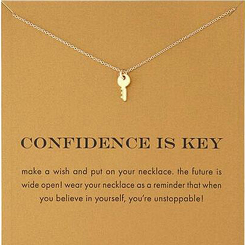 Fashion Key Necklace Women Pendant Clavicle Chain Statement Choker Necklaces Confidence Is Key Gift Card Collares mothers day
