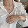 Korean Style Stainless Steel Black Peach Heart Pendant Necklace For Women Girls Silver Color Goth Jewelry On The Neck