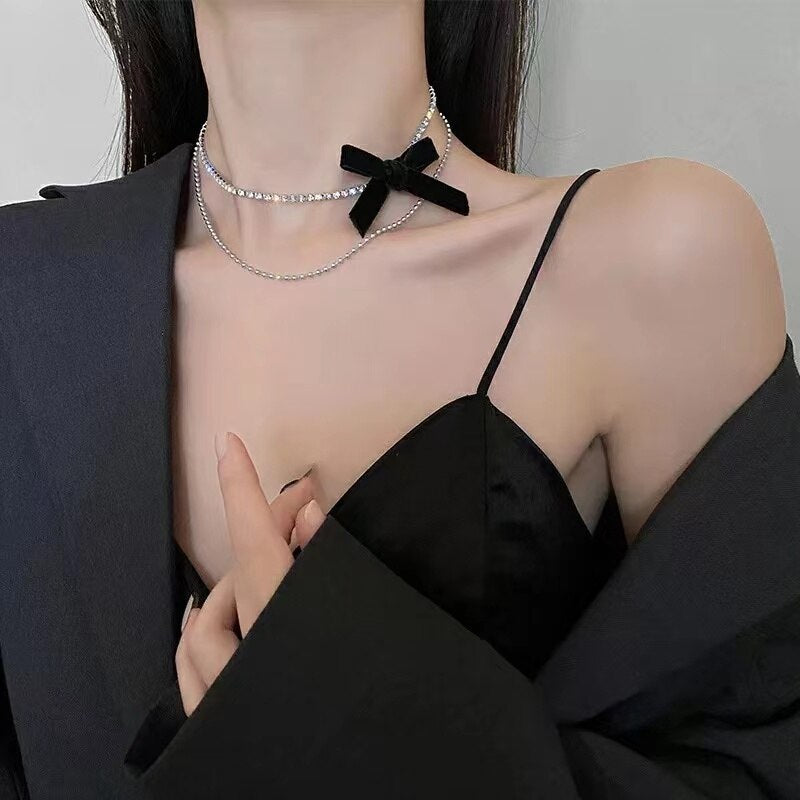 Korean Style Stainless Steel Black Peach Heart Pendant Necklace For Women Girls Silver Color Goth Jewelry On The Neck