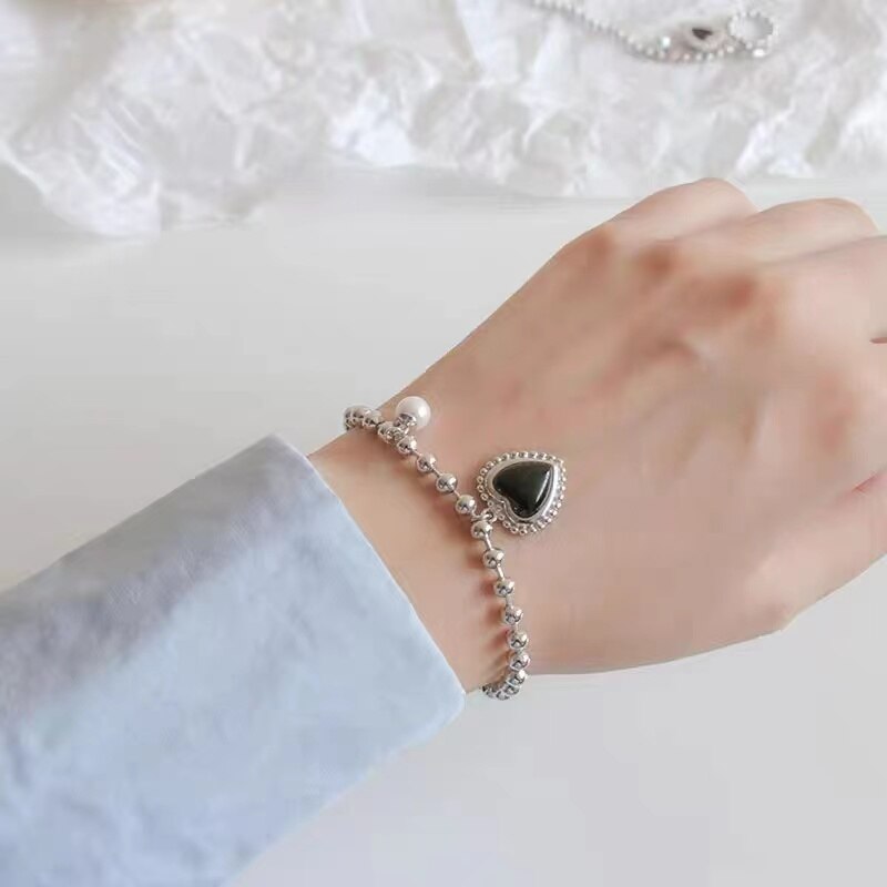 Korean Style Stainless Steel Black Peach Heart Pendant Necklace For Women Girls Silver Color Goth Jewelry On The Neck