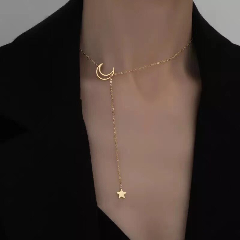 Kpop Star Moon Pendant Choker Necklaces For Women 2021 Trendy Tassel Jewelry Necklaces Clavicle Chain Collar De Mujer