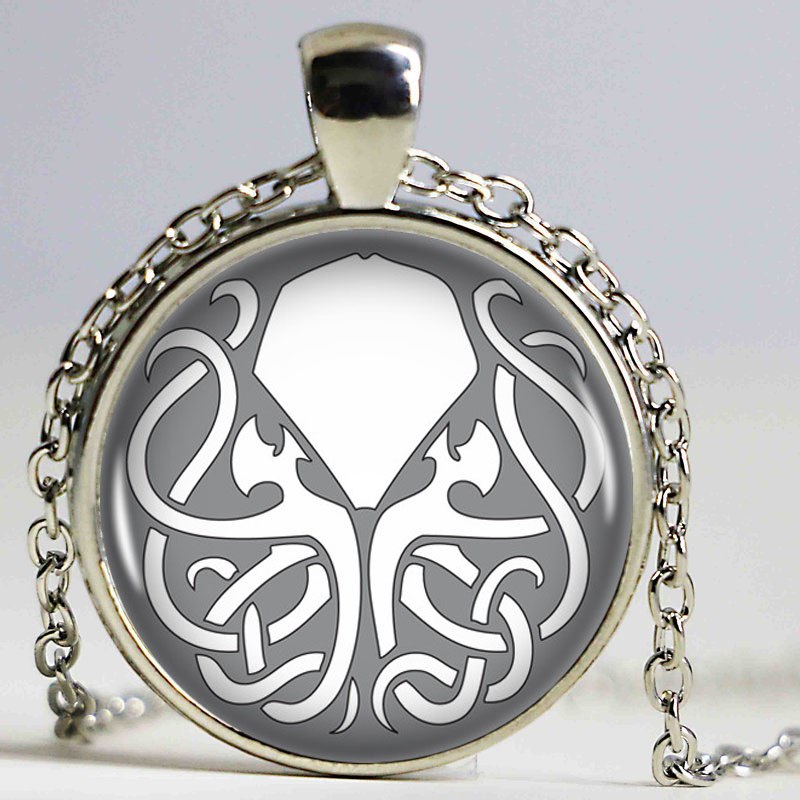Fashion Kraken Cthulhu Pendant & Necklace Cabochon Vintage Long Sliver Chain Statement Necklace Fine Jewelry