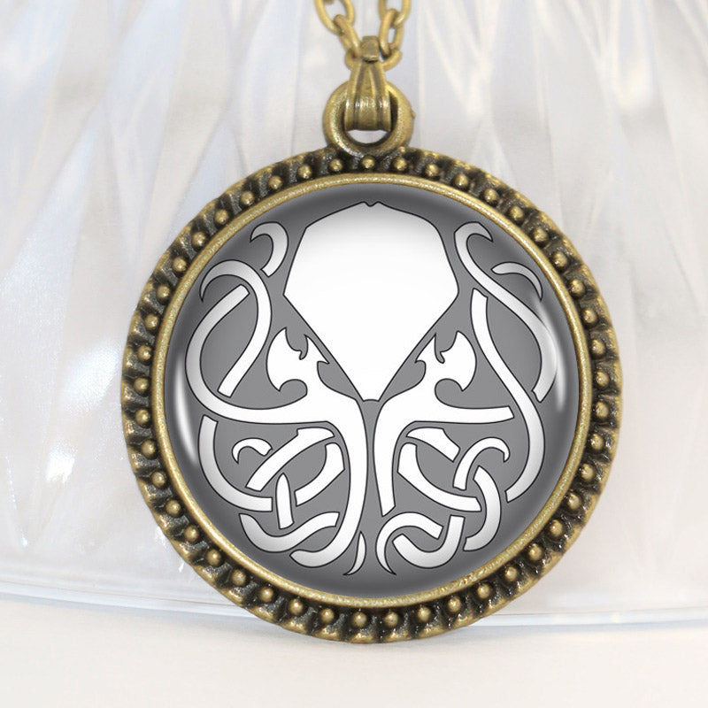 Fashion Kraken Cthulhu Pendant & Necklace Cabochon Vintage Long Sliver Chain Statement Necklace Fine Jewelry