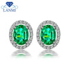 Fashion Ladies 2.29ct Colombia Emerald Gemstone Stud Earrings Solid 14K White Gold Natural Diamond Emerald Earrings For Women