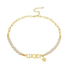 Letter Lucky Pendants Necklace Women Vintage French Romantic Style Freshwater Pearls Clavicle Chain Trend Splice Jewelry