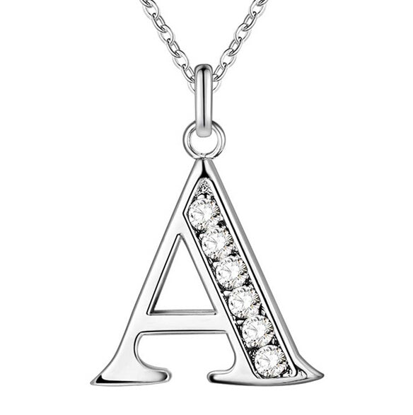 Fashion Letter Necklaces Pendants Silver Plated Stainless Steel Choker Initial Bling Crystal Necklace Women Girl Jewelry Collier