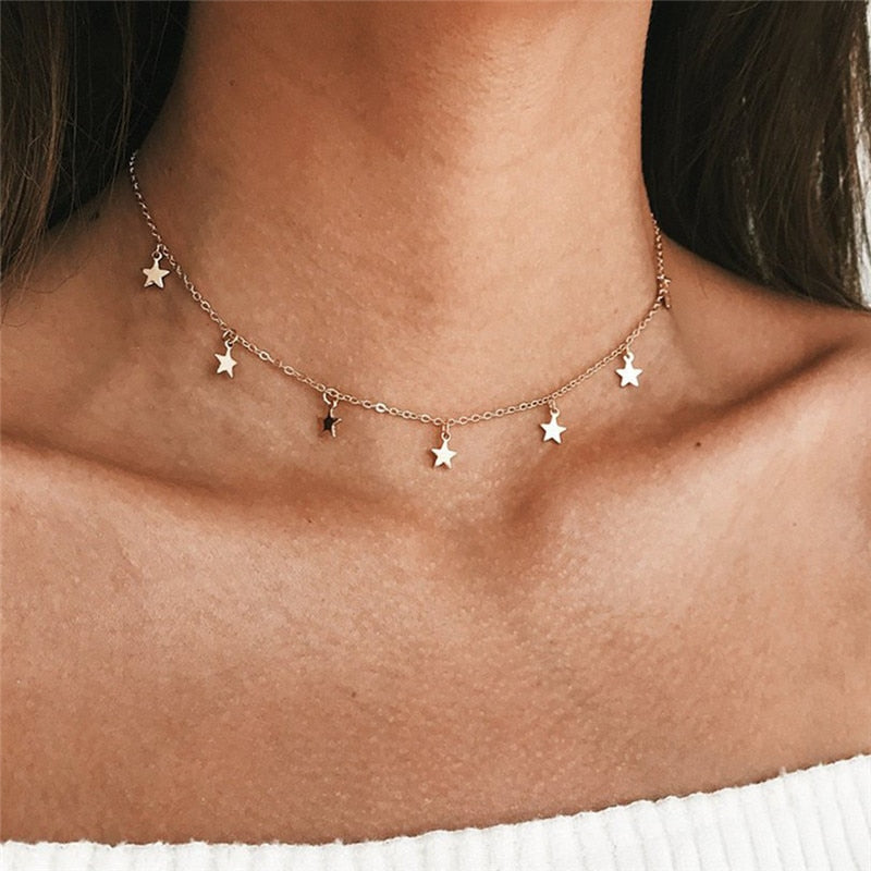 Fashion Long Necklaces 2020 Summer New Bohemia Style Gold Silver Color Star Moon Necklace Women Boho Pendants Choker Jewelry G2