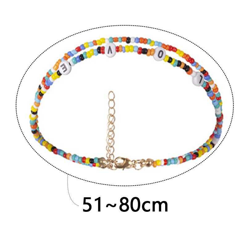 Love Rice Bead Bohemia Handmade  Necklace Letter Lucky Love Angel Choker Clavicular Chain Colorful Female Beach Jewelry