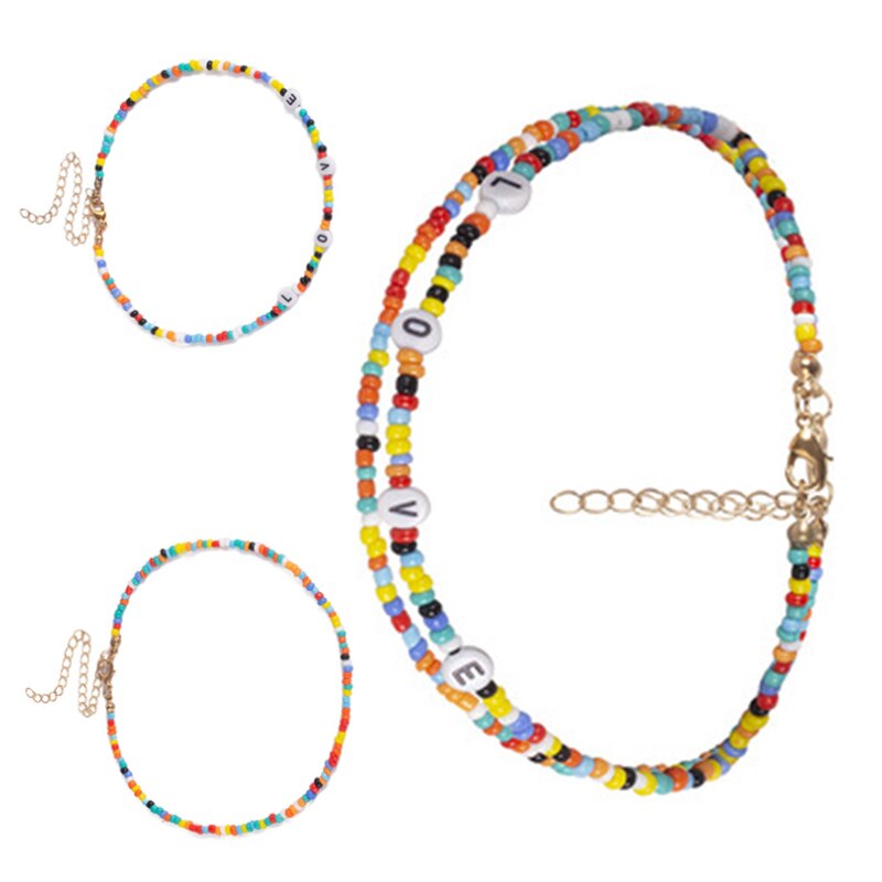 Love Rice Bead Bohemia Handmade  Necklace Letter Lucky Love Angel Choker Clavicular Chain Colorful Female Beach Jewelry