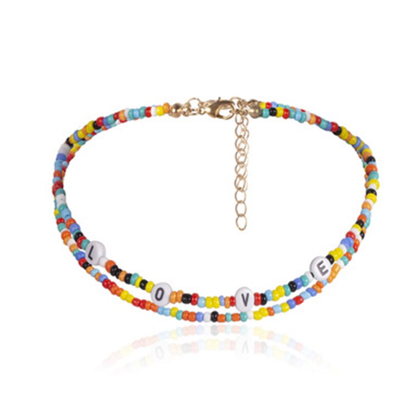 Love Rice Bead Bohemia Handmade  Necklace Letter Lucky Love Angel Choker Clavicular Chain Colorful Female Beach Jewelry