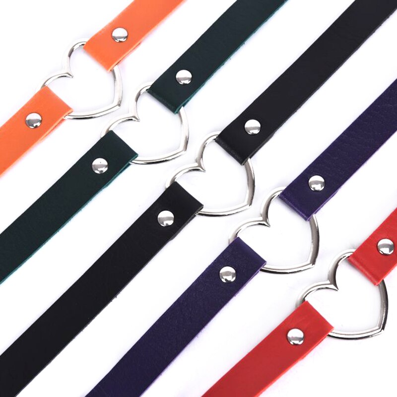 Lovely Heart Decoration Collar Necklace Vacation Jewelry Black Red Orange White PU Leather Chokers Necklace