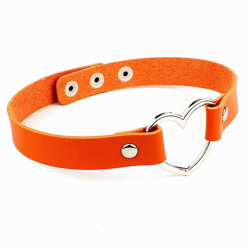 Lovely Heart Decoration Collar Necklace Vacation Jewelry Black Red Orange White PU Leather Chokers Necklace