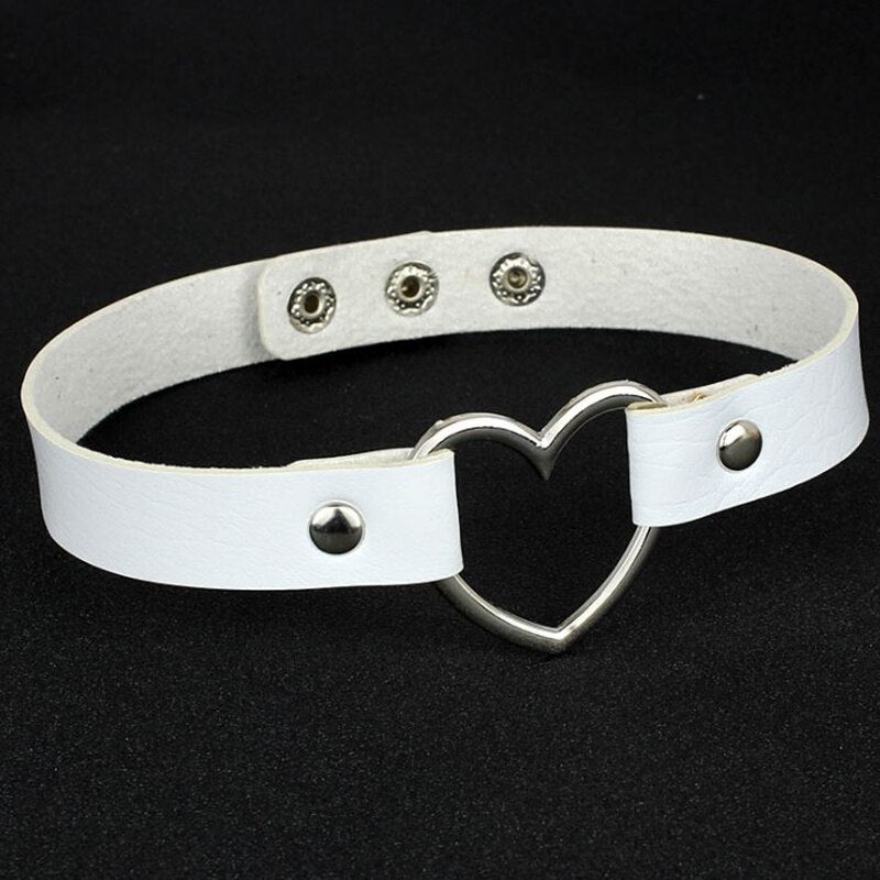 Lovely Heart Decoration Collar Necklace Vacation Jewelry Black Red Orange White PU Leather Chokers Necklace