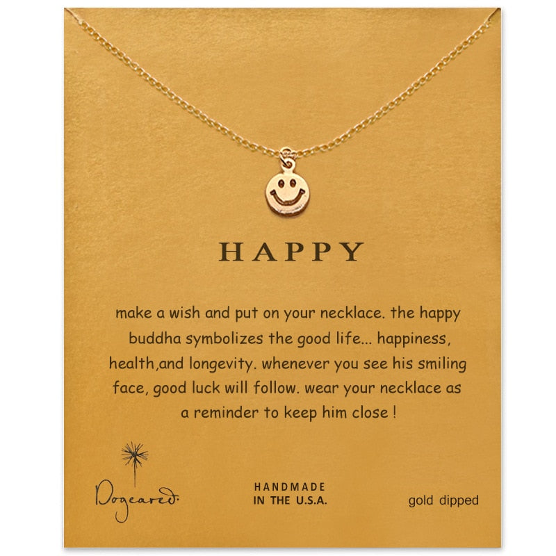 Lucky Eye Smiley Face Pendant Necklace Link Chain Charm Necklace Wish Card Happy Gifts for Women Men Jewelry