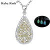 Luminous Glowing Stone Locket Necklace Jewelry Hollow Water Drop Necklace