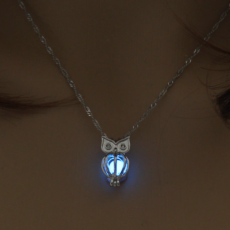 Fashion Luminous Long Necklace Women 2020 Silver Long Necklace Men Chains Owl Mens Necklaces Pendants Animals Glow In The Dark