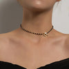 Black Crystal Glass Bead Chain Choker Necklace for Women Flower Lariat Lock Collar Necklace Jewelry Party Charm