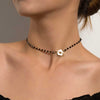 Black Crystal Glass Bead Choker Necklace Flower Lariat Lock Collar Necklace Elegant Temperament Clavicle Chain