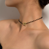 Black Crystal Glass Bead Choker Necklace Flower Lariat Lock Collar Necklace Elegant Temperament Clavicle Chain