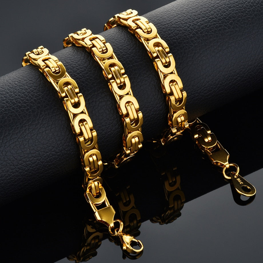 Men  Gold Chain Necklace Stainless Steel Byzantine Chains Street Hip Hop Jewelry