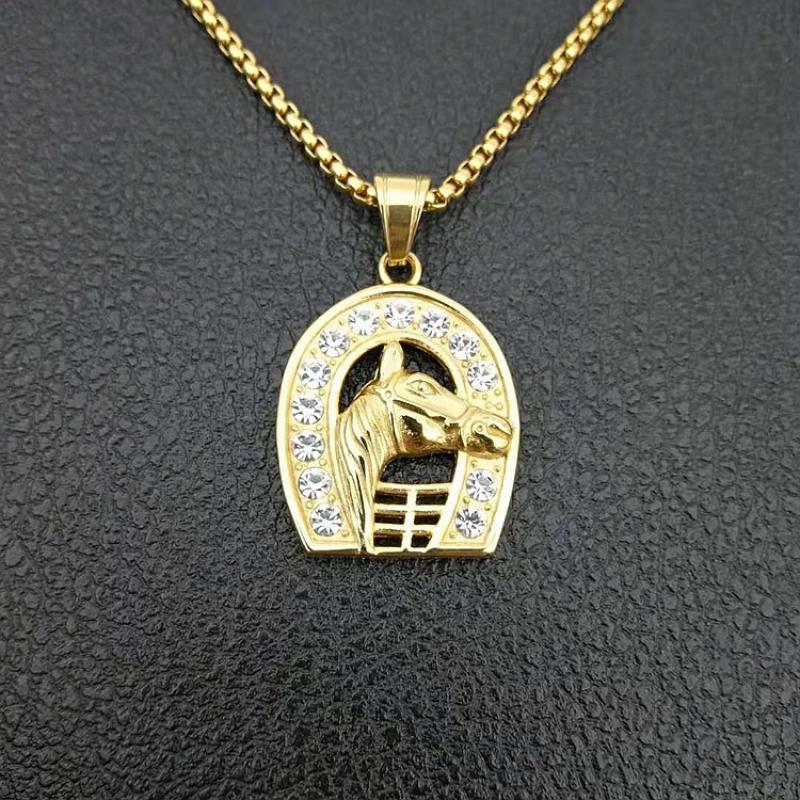 Men and Women Animal Personality Golden Zircon Horse Pendant Necklace Jewelry Gift