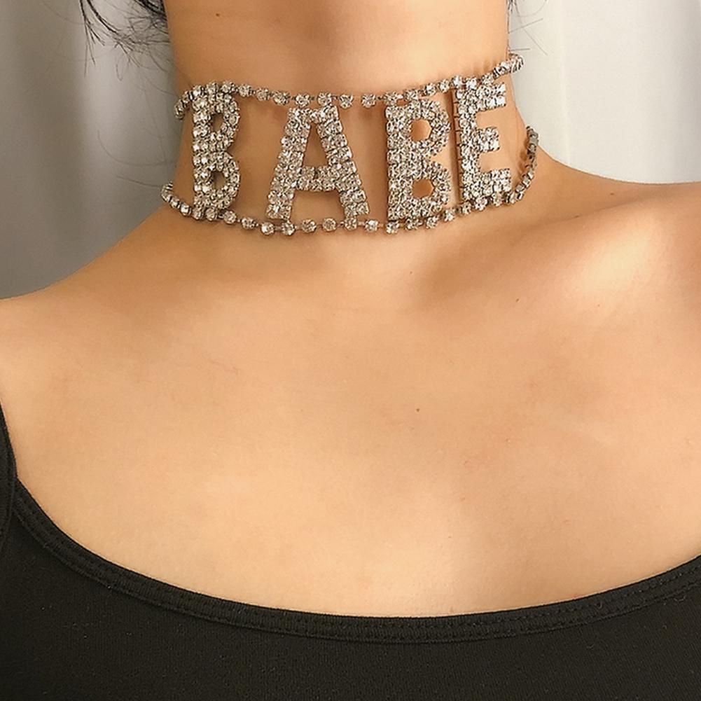 Women's Necklaces Babe Letter Crystal Rhinestone Inlaid Choker Necklace