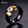 Fashion Men Women Black Ceramic Ring With Zircon Luxury Yellow/White Gold Color Promise Wedding Rings For Couple Engagement Ring