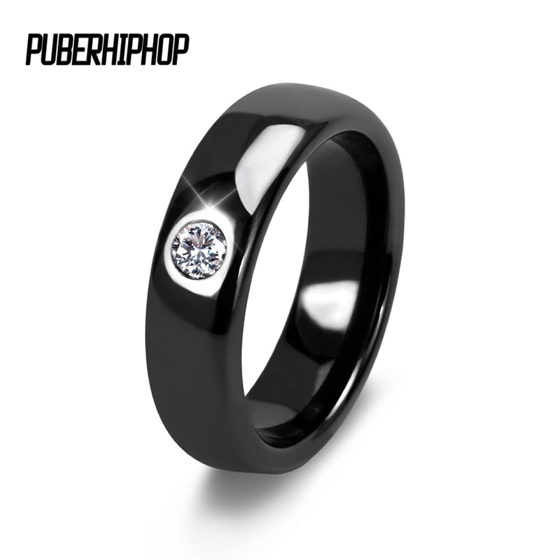 Fashion Men Women Black White Colorful Ring Ceramic Ring For Women With Big Crystal Wedding Band Ring Width 6mm Size 6-9 Gift