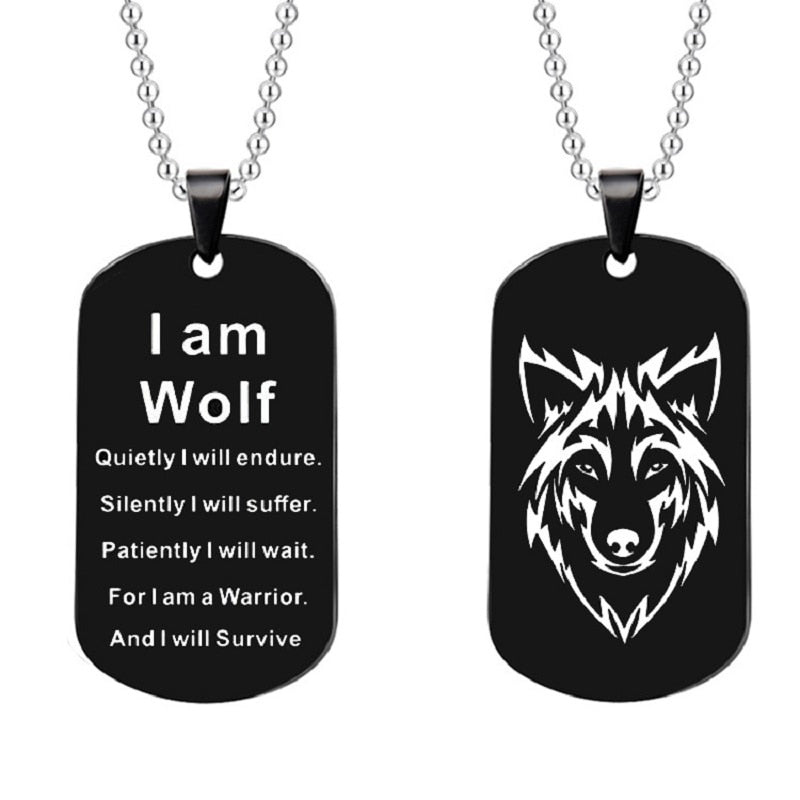 Men Women's Stainless Steel Wolf Head Dog Tag Pendant Necklace Gift