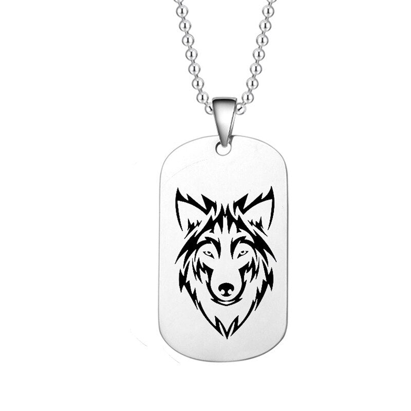 Men Women's Stainless Steel Wolf Head Dog Tag Pendant Necklace Gift