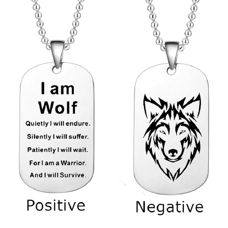 Men Women's Stainless Steel Wolf Head Dog Tag Pendant Necklace Gift