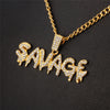 Men's Bling Bling Savage Letter Necklace & Pendant Shiny Ice Out Link Chain Necklace Choker Hip Hop Jewelry for Men