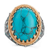 Men's Natural Turquoise Ring Vintage 925 Silver Gold Plated Ring Punk Biker Party Band Jewelry