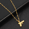 Mens Boys Necklaces Hand Pistol Gun Pendant Necklace Men Biker Black Gold-color Hip Hop Colar Jewelry